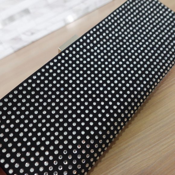 Black Clutch Evening Envelope Purse Bedazzled Gatsby Party Crystal Studded Small - Picture 12 of 13